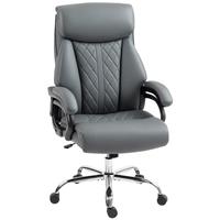 HOMCOM PU Leather Office Chair with Spring Padding, Swivel Wheels, Grey