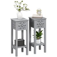 HOMCOM Bedside Table Set: Drawer, Storage Shelf, Grey , Refurbished