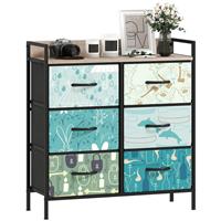 HOMCOM 6-Drawer Chest of Drawers, Fabric Dresser with Open Shelf, Blue