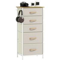 HOMCOM Fabric Chest of Drawers, 5 Drawer Dresser for Bedroom, Beige