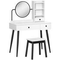 HOMCOM Dressing Table Set, 3 Drawers, Storage Shelves, White , Refurbished