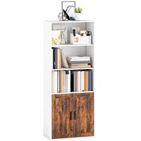 HOMCOM 5-Tier Bookcase, Tall Bookshelf with Adjustable Shelf, Rustic Brown