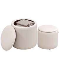 HOMCOM Fabric Ottoman with Removable Lid Set of 2 Cream White, Refurbished
