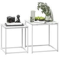 HOMCOM Nest of 2 Side/Bedside Tables for Living Room, White, Refurbished