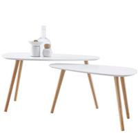 Side Table White Natural Living Room Bedside Sofa End Oval Contemporary Set Of 2