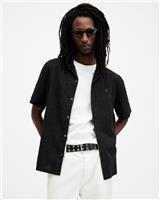 AllSaints Men's Casual Shirt Black L Organic Cotton Relaxed Fit Short Sleeve - L Regular