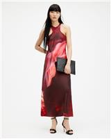 AllSaints Women's Abstract Slip Dress Satin Blend Multicoloured Size 14 - 14 Regular
