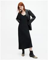 AllSaints Women's Elegant Black Slip Dress Recycled Polyester Strappy Size UK 6 - 6 Regular