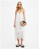 AllSaints Women's Areena Midi Slip Dress White Embroidered Scoop Neck Strap UK10 - 10 Regular