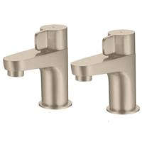 Bath Pillar Tap Nickel Effect Lever Bathroom Cold Hot Pair 1/4 Turn Modern