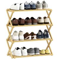 HOMCOM 4-Tier Bamboo Shoe Rack, Folding Shoe Shelf, Holds up to 12 Pairs