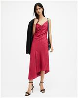 AllSaints Women's Satin Slip Dress Red Size UK 10 Sleeveless Animal Print - 10 Regular