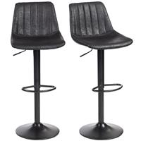HOMCOM Bar Stools Set of 2 Adjustable Swivel Bar Chairs with Backrest Black