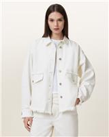 AllSaints Women's Jacket White S Button Front Frayed Edges Chest Pockets - S Regular
