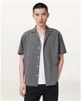 AllSaints Men's Casual Shirt grey M Organic Cotton Relaxed Fit Short Sleeve - M Regular