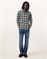 AllSaints Men's Slim Fit Plaid Flannel Shirt Grey XS - XS Regular