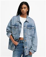 AllSaints Women's Denim Jacket Blue Size S Button Front Pockets Oversized Fit - S Regular