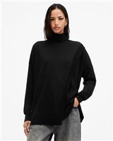 AllSaints Women's Wrap Jumper Black Merino Wool Turtleneck Tight-Knit Size L - L Regular