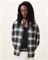 AllSaints Men's Ellis Jacket Black Cotton Plaid Zip-Up Embroidered Size XL - XL Regular