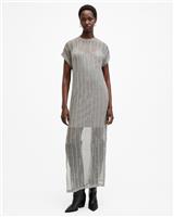 AllSaints Women's Sheath Dress Grey Short Sleeve Metallic Knit Size UK 14 - 14 Regular