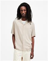 AllSaints Men's Casual Shirt Beige Relaxed Fit Viscose Button-Up Size UK XS - XS Regular