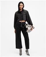 AllSaints Women's Anders Cropped Denim Jacket Black Embellished Sleeves UK 6 - 6 Regular