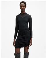 AllSaints Women's Black Ruched Lace Mini Dress Autumn Fashion Size UK 10 - 10 Regular