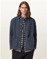 AllSaints Men's Eavis Chore Bomber Jacket Cotton Pockets Collared Blue Size XL - XL Regular