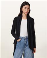 AllSaints Women's Black Alpaca Wool Blend Cardigan Lightweight Tight-Knit Size L - L Regular