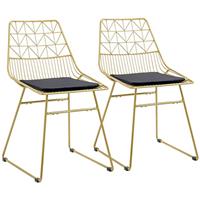 HOMCOM 2 Metal Wire Dining Chairs Back Gold Tone, Refurbished