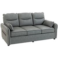 HOMCOM 3 Seater Sofa, Faux Leather Couch with Thicken Cushion, Grey
