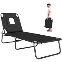 Outsunny Folding Sun Lounger Reclining Chair w/ Pillow Reading Hole Black