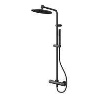 Bathroom Thermostatic Mixer Shower Matt Black 2 Spray Pattern Round Twin Head