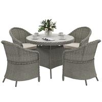Outsunny Rattan Dining Set for 4 with Cushions and Umbrella Hole, Grey
