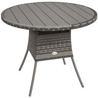 Outsunny Outdoor PE Rattan Dining Table w/ Wood-plastic Composite Top, Grey