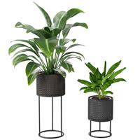Outsunny Metal Plant Pots Flower Planters Set of 2 for Indoor Outdoor Black