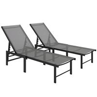 Outsunny Sun Loungers Set of 2, 5-Level Reclining Sunbeds, Grey