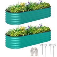 Outsunny Set of 2 Raised Beds for Garden with Metal Plant Stakes, Green