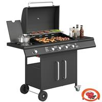 Outsunny Burner Gas BBQ Grill, Gas Barbecue Trolley with Side Table, Black