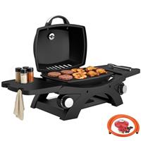 Outsunny 2 Burner Gas Grill, Tabletop BBQ with Cast Iron Grates, Black