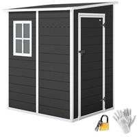 Outsunny Lean to Garden Shed, Plastic Tool Storage House w/ Lockable Door