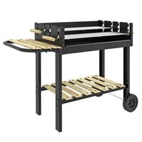 Outsunny Charcoal BBQ Grill Barbecue with Side Table, Storage Shelf, Wheels