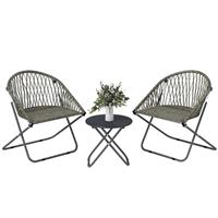 Outsunny Outdoor Bistro Set, Folding Table and Rattan Chairs for 2, Grey