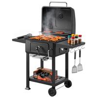 Outsunny Charcoal BBQ Grill, Large Barbecue Grill Smoker with Wheels, Black