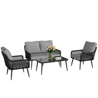 Rattan Garden Furniture Set, Tempered Glass with 3 Chairs