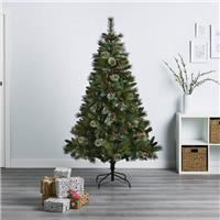 Christmas Tree 6ft Artificial Green Hinged Pre Decorated Berry Pine Cones Indoor