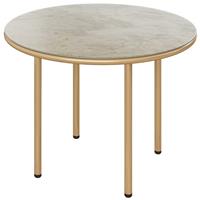 Outsunny Round Small Garden Table with Tempered Glass Top Steel Frame Beige