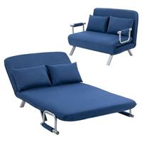 HOMCOM Fabric Sofa, Convertible 2 Seater Sofa Bed w/ Pillows, Blue Refurbished