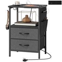 HOMCOM Slim Side Table with Charging Station, Bedside Table Refurbished