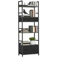 HOMCOM Industrial Bookshelf with 4 Shelves and 3 Fabric Drawers Grey Refurbished